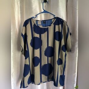 Emery Rose Blue and Tan Patterned Blouse